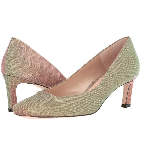 Stuart Weitzman Chelsea Gold Heel Pump Square Toe Dress Evening Fashion Shoe 9.5 - Picture 3 of 14